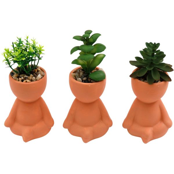 Plante artificielle pot en terracotta bonhomme (lot de 3)