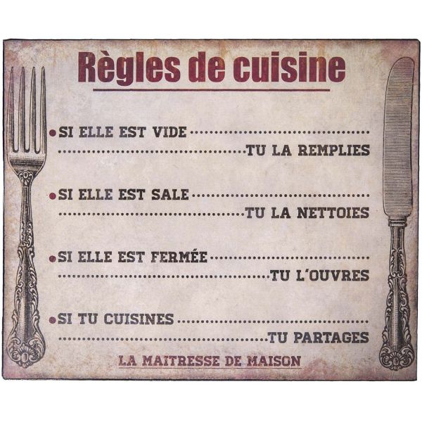 Plaque Règles de cuisine