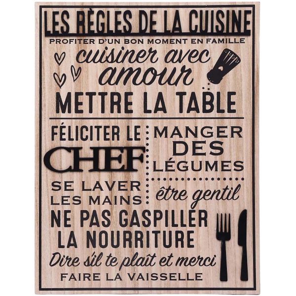 Plaque en bois Règles de la cuisine 30 x 40 cm - SIL