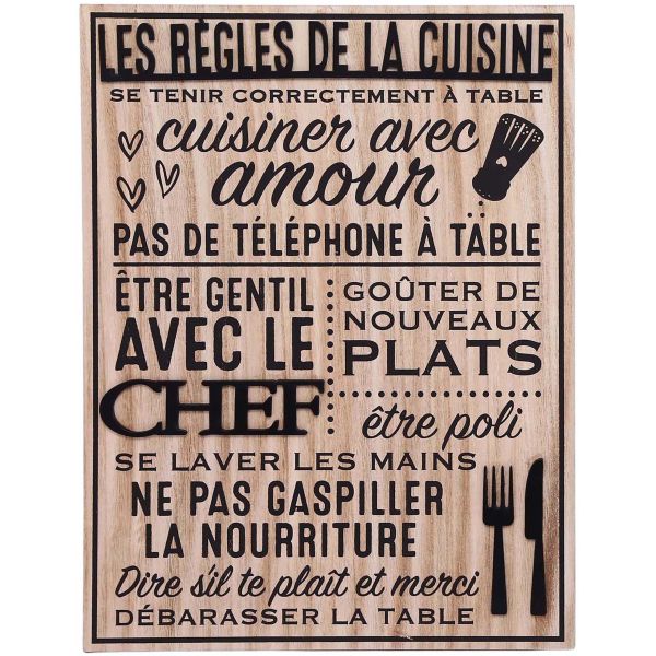 Plaque en bois Règles de la cuisine 30 x 40 cm