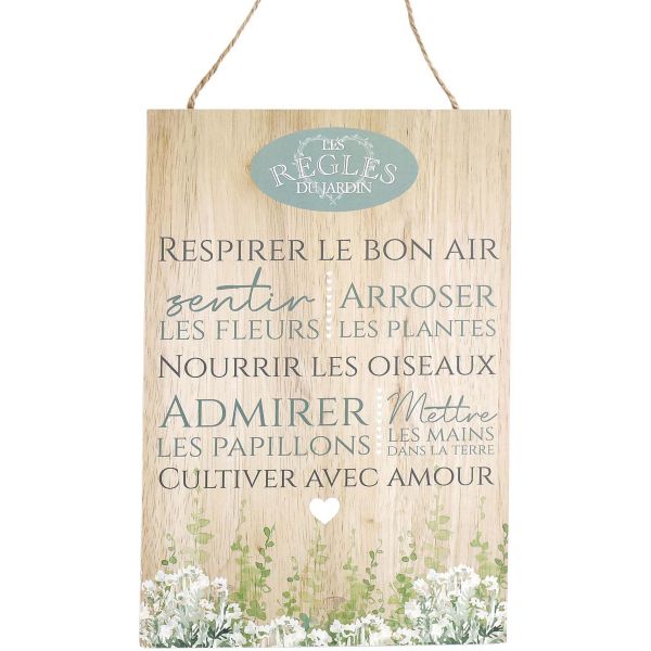 Plaque en bois Règles du jardin 20 x 30 cm - SIL