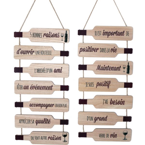 Plaque décorative en bois bouteilles 38 x 85 cm (Lot de 2)