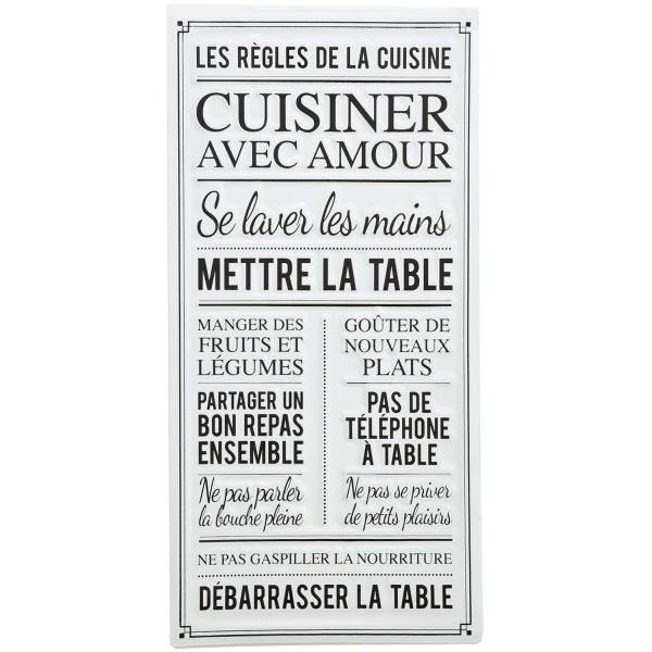 Plaque décorative en métal Les règles de la cuisine 30x60 cm