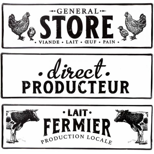 Plaque décorative en métal ferme 53x16 cm (Lot de 3)