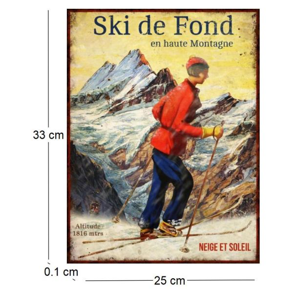 Plaque vintage sports d'hiver en métal 25 x 33 cm - ANTIC LINE CRéATIONS