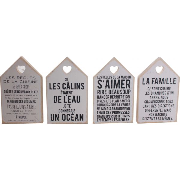 Plaques en bois Règles de la maison 18 x 11 cm (Lot de 4)