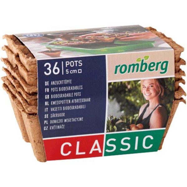 Plaques de 6 pots carrés biodégradables 5 cm (Lot de 6) - 