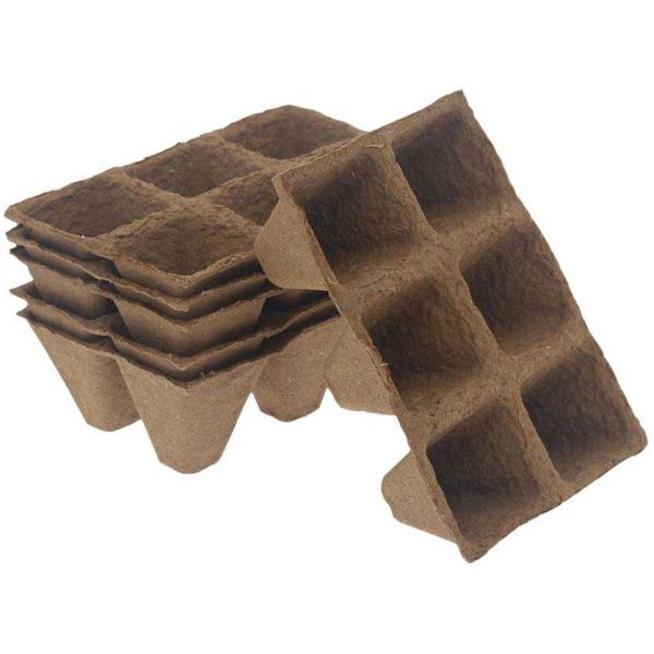 Plaques de 6 pots carrés biodégradables 6 cm (Lot de 4)