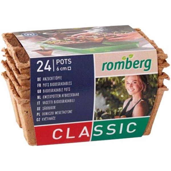 Plaques de 6 pots carrés biodégradables 6 cm (Lot de 4) - 