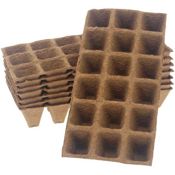 Plaques de 18 pots carrés biodégradables 5 cm (Lot de 8)