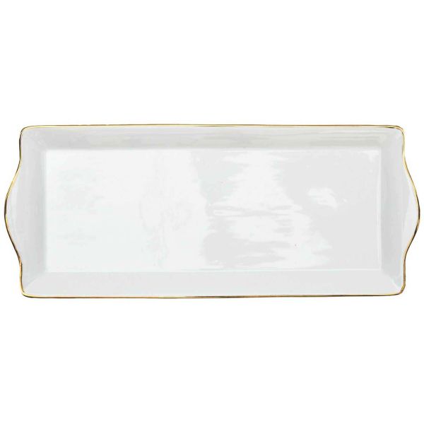 Plat de service en porcelaine liseré doré 34 x 14 cm - CMP-4134