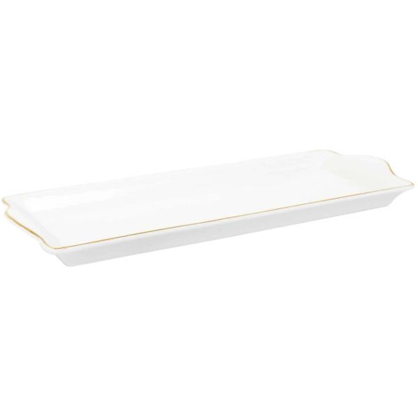 Plat de service en porcelaine liseré doré 34 x 14 cm