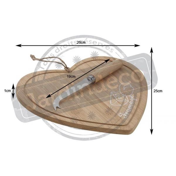 Plateau à fromage en bambou Cœur + couteau - AUBRY GASPARD