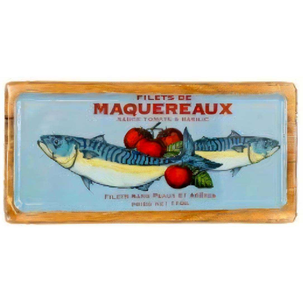 Plateau en manguier et émail Poisson Vintage