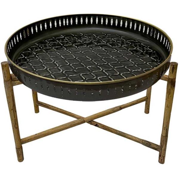 Plateau en métal avec trépied en bambou Jali 60 cm