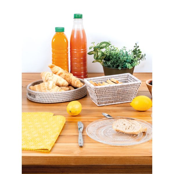 Plateau ovale en rotin patiné blanc - 5