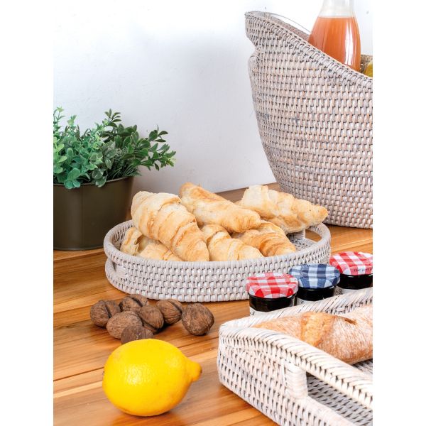 Plateau ovale en rotin patiné blanc - AUBRY GASPARD