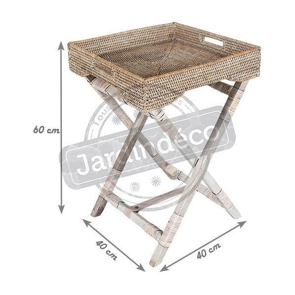 Plateau sur pied en rotin patiné blanc - AUBRY GASPARD