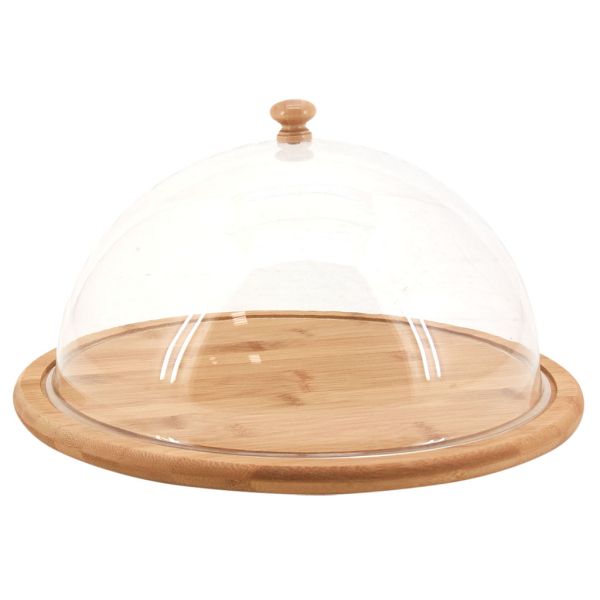 Plateau rond en bambou avec cloche