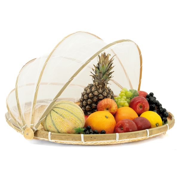 Plateau rond en bambou avec cloche en filet - AUBRY GASPARD