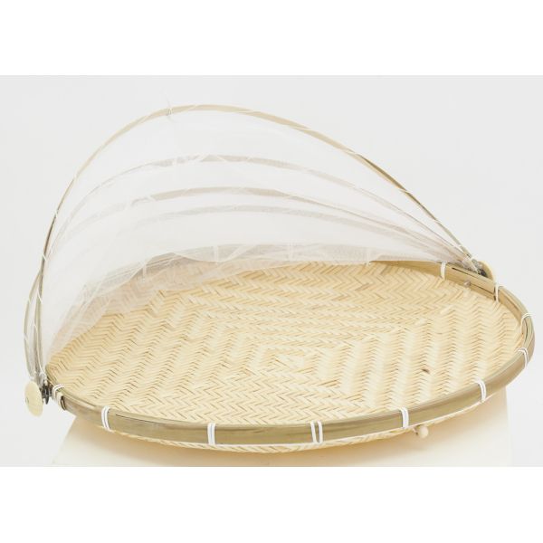 Plateau rond en bambou avec cloche en filet - AUBRY GASPARD