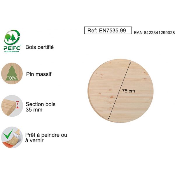 Plateau rond en pin 75 cm - AST-0179