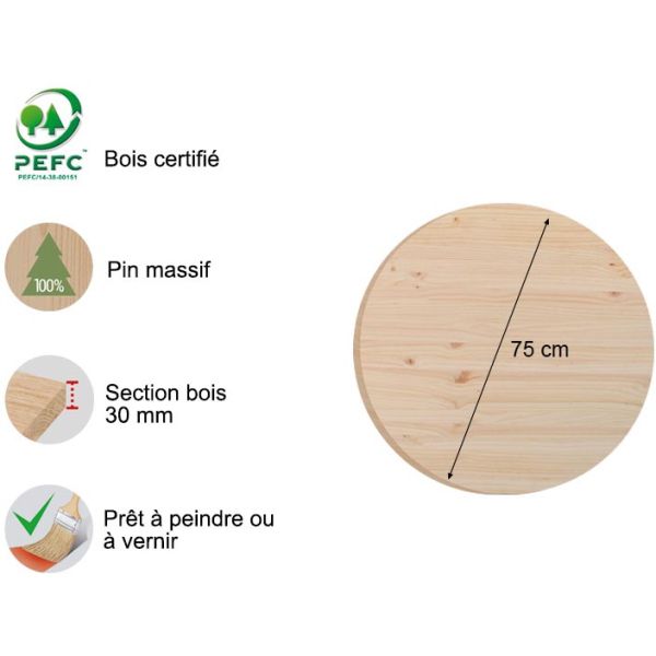 Plateau rond en pin 75 cm - AST-0226