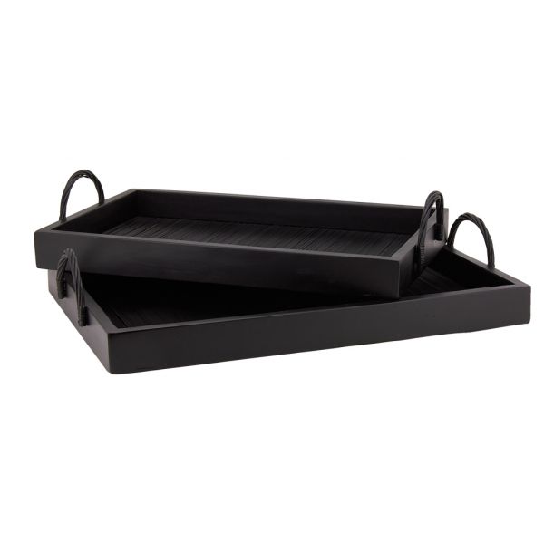 Plateaux en bambou et bois noirs (Lot de 2)