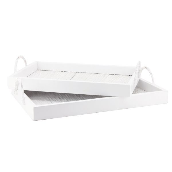 Plateaux en bois et bambou blancs (Lot de 2)