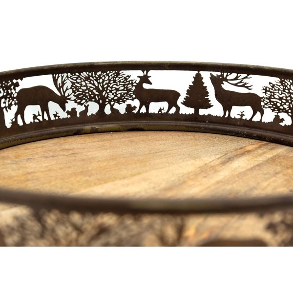 Plateaux en métal doré antique  et manguier Cerf et Biche - AUB-6850