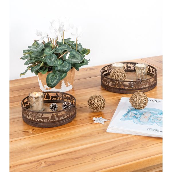 Plateaux en métal doré antique  et manguier Cerf et Biche - AUBRY GASPARD