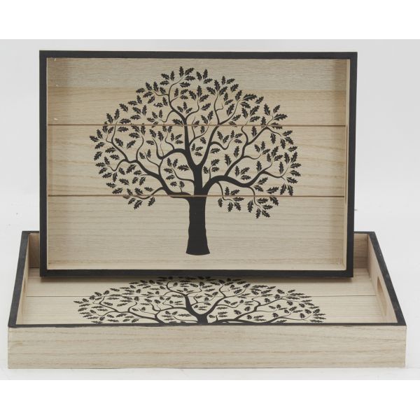 Plateaux rectangulaires en bois naturel Arbre de vie (Lot de 2) - AUBRY GASPARD