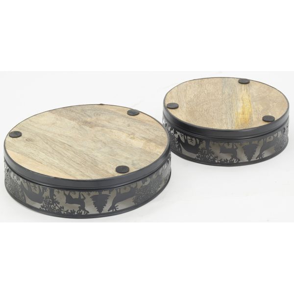 Plateaux ronds en métal et bois Cerf (lot de 2) - 7