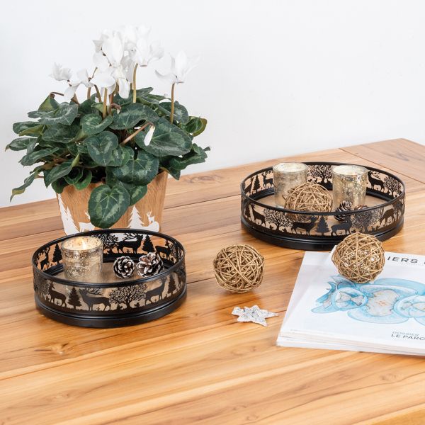 Plateaux ronds en métal et bois Cerf (lot de 2) - AUBRY GASPARD