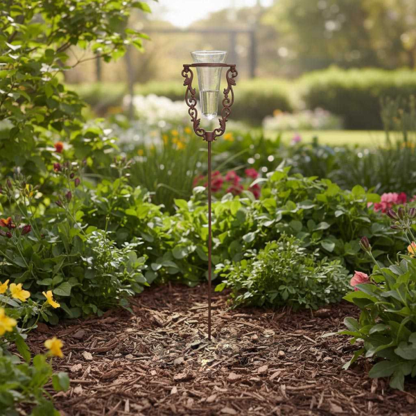 Pluviomètre de jardin en verre avec support en fonte - WATER IN THE GARDEN