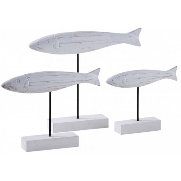 Poissons en bois blanc sur pieds (Lot de 3)