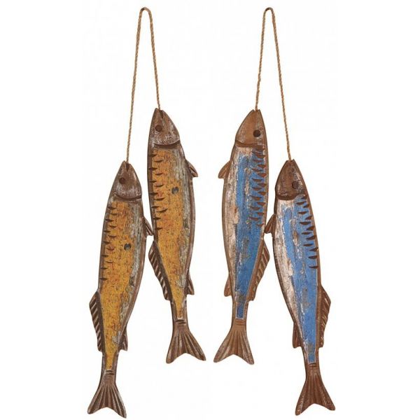 Poissons à suspendre en bois jaune et bleu (Lot de 2)