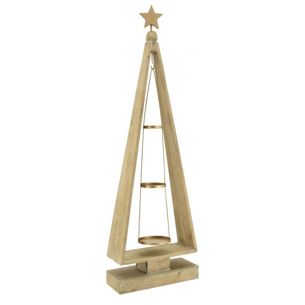 Porte bougies en bois vieilli et métal Sapin de Noël