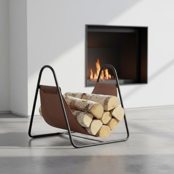 Porte-bûches en métal et cuir - AUBRY GASPARD