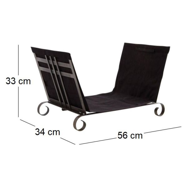 Porte-bûches en métal et jute noir - AUB-0405