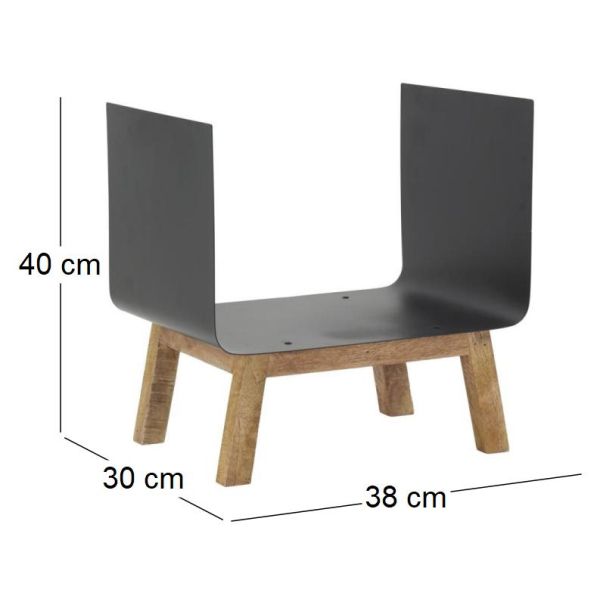 Porte-bûches en métal et manguier - AUB-6068