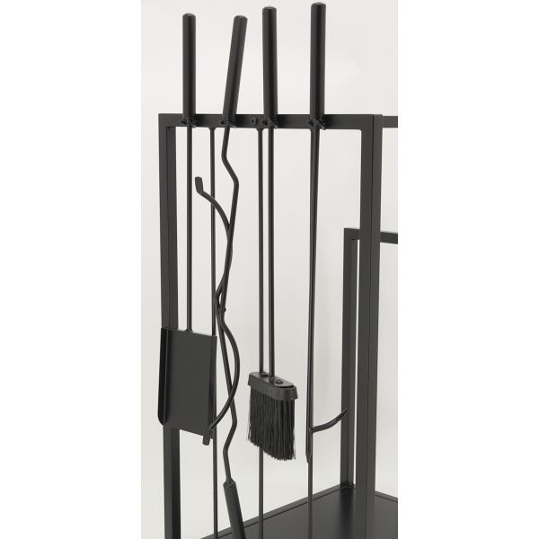 Porte-bûches en métal noir + 4 accessoires - AUB-5615