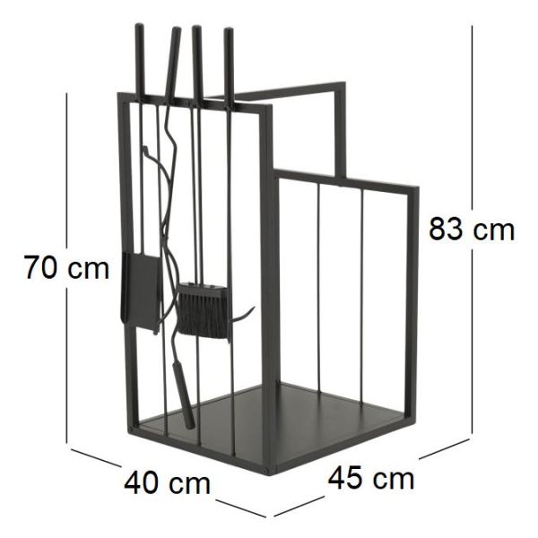 Porte-bûches en métal noir + 4 accessoires - AUB-5615