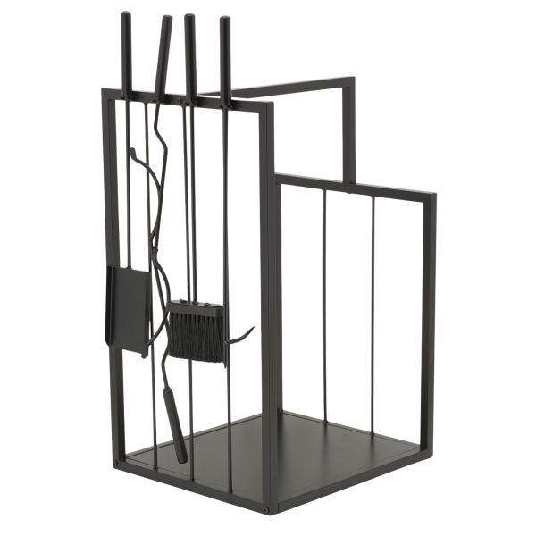 Porte-bûches en métal noir + 4 accessoires - 94,90