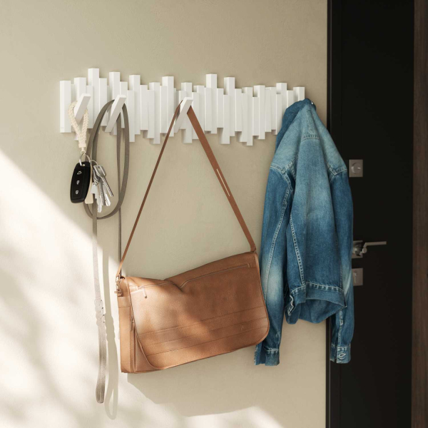 Porte manteau mural 8 crochets repliables Sticks - 8