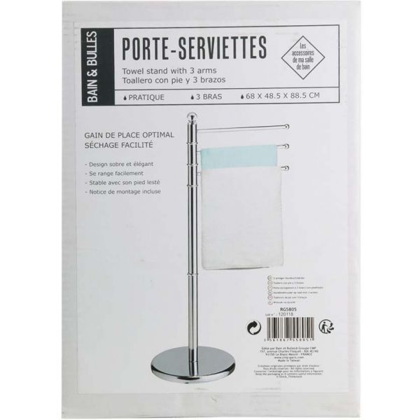 Porte serviettes design en métal chromé 3 bras - CMP-1140