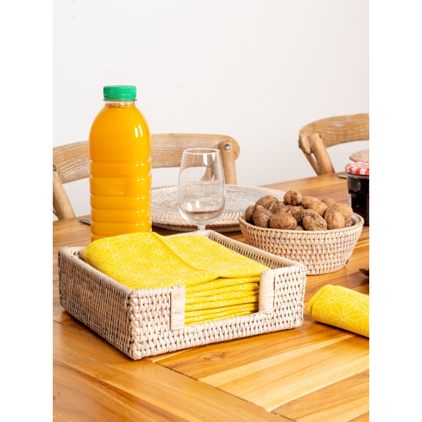 Porte-serviettes en rotin patiné blanc - AUBRY GASPARD