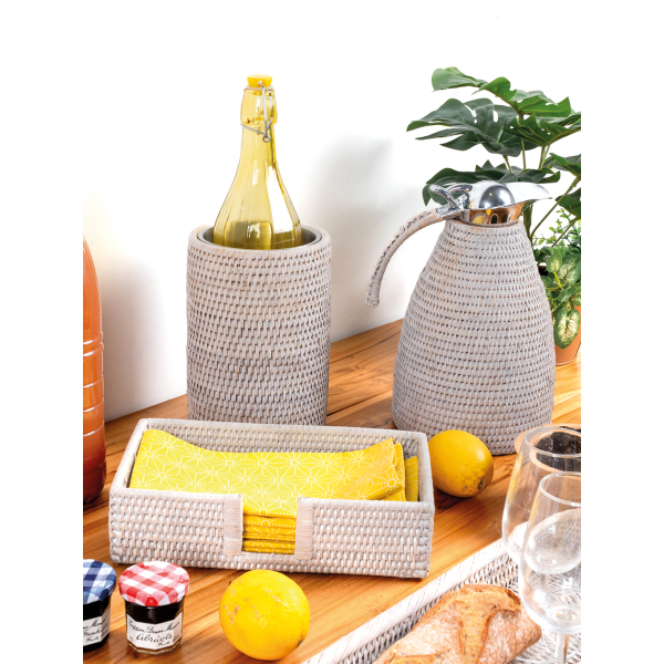 Porte-serviettes en rotin patiné blanc - AUBRY GASPARD