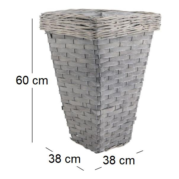 Pot de fleurs carré en bois et osier gris - AUBRY GASPARD