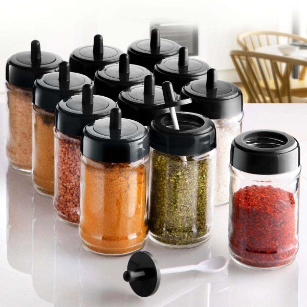 Pots à épices couvercle avec cuillères intégrées Spice (Lot de 12) - HANAH HOME